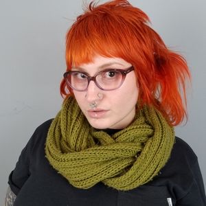 Olive Green Chunky Knit Braided Infinity Scarf